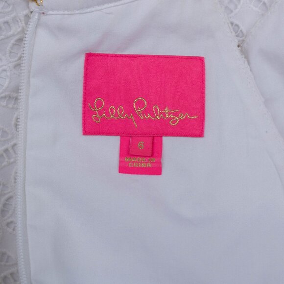 Lilly Pulitzer Ashlyn Shift Dress 6 White Eyelet Lace Halter Beaded Cotton - Picture 5 of 7